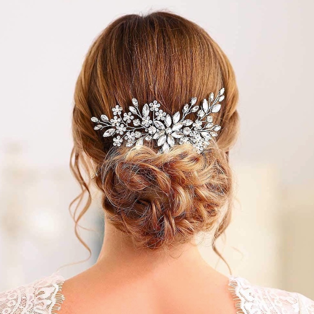 Bridal sparkling crystal allover floral hair comb sparkly flower bling headpiece